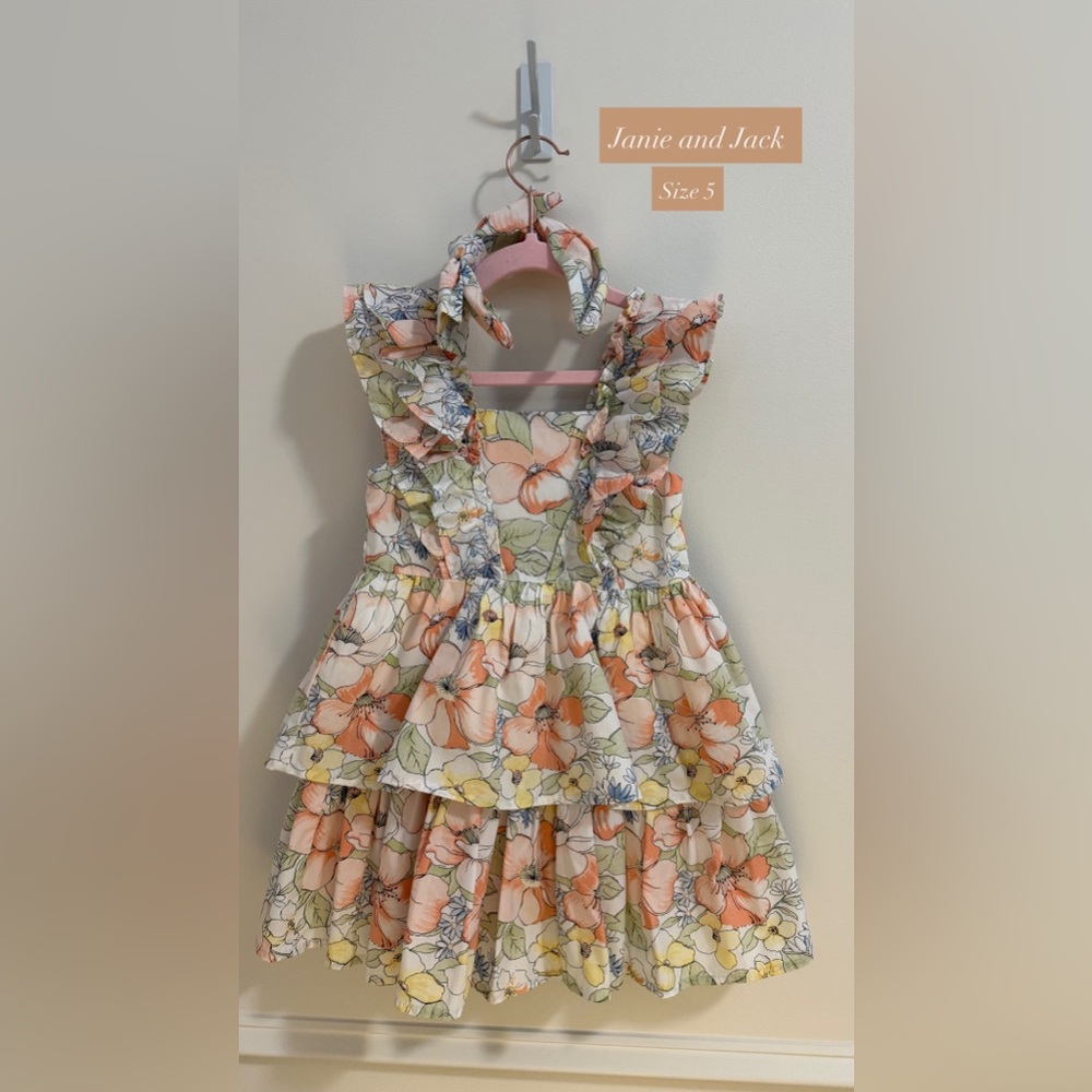 Janie and Jack Floral Ruffle Dress with matching headband!